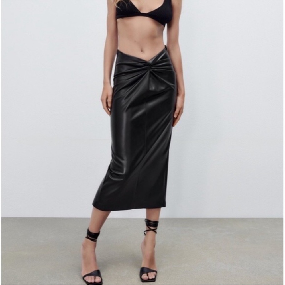 Zara Vegan Leather Midi Skirt